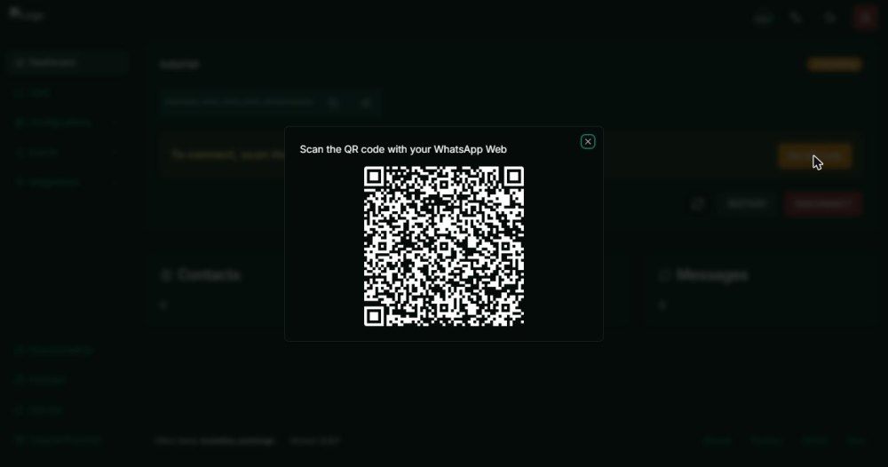 Modal do Evolution Manager exibindo o QR Code do WhatsApp para escanear com o celular