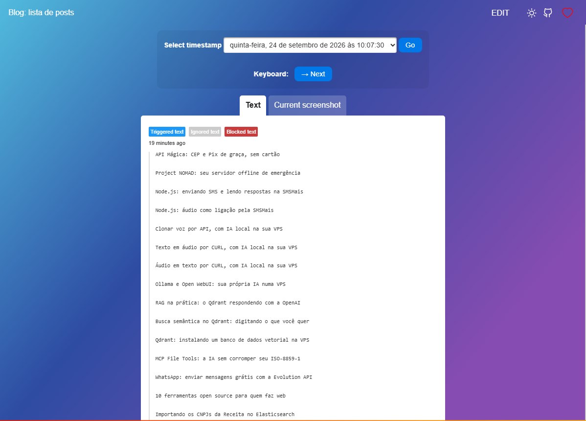 O preview do monitoramento Blog: lista de posts mostrando apenas os títulos dos artigos da home, um por linha