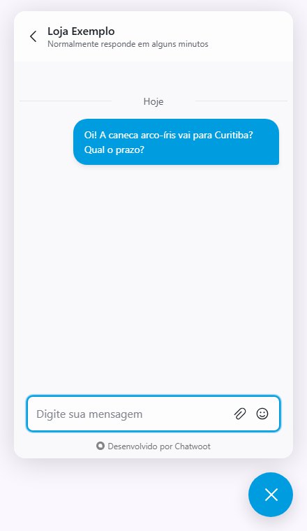 O chat do site sem suporte a WebSocket no Nginx: só a pergunta do cliente aparece, sem as mensagens do robô, sem a resposta da atendente e sem a bolinha verde de online ao lado de Loja Exemplo